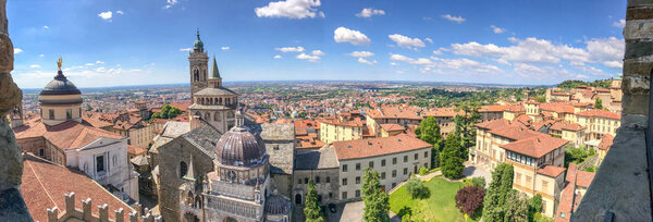 Bergamo Alta aerial panoramic view in summer season.