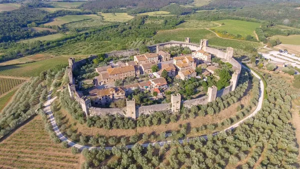 Antigua Ciudad Medieval Rodeada Murallas Circulares Vista Aérea —  Fotos de Stock