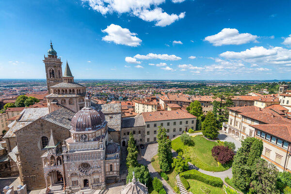 Aerial view of beautiful Bergamo Alta skyline, Italy.