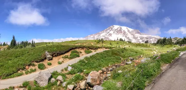 Vue Panoramique Sur Les Sentiers Mont Rainier Par Une Belle — Photo