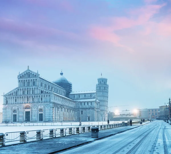 Square Miracles Sunset Winter Snowstorm Pisa Italy — Stock Photo, Image