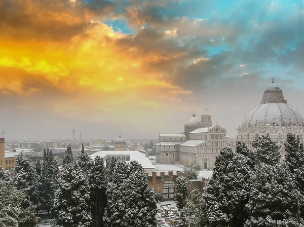 Площадь Чудес Воздушный Вид Закате Снегом Пиза Тоскана — стоковое фото