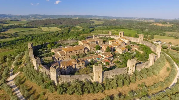Monteriggioni Toscana Awrial Panorama Över Stad Och Landsbygd — Stockfoto
