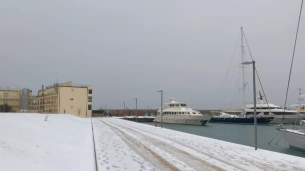 Marina Pisa Puerto Cubierto Nieve Italia — Vídeo de stock
