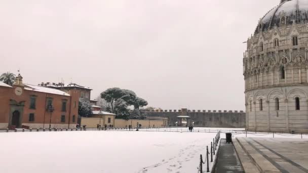Battistero Pisa Dopo Una Nevicata Invernale Tramonto Piazza Dei Miracoli — Video Stock