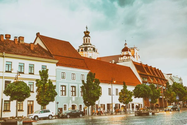 Vilnio Lituania Luglio 2017 Colori Del Tramonto Piazza Del Municipio — Foto Stock