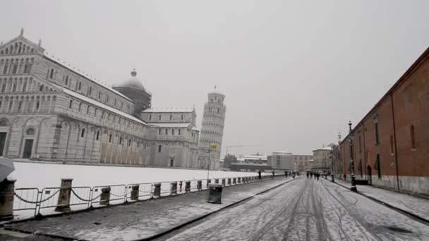 Panorama Luftbild Der Wunder Quadrat Mit Schnee Bedeckt Pisa Italien — Stockvideo