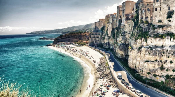 Légi Felvétel Tropea Skyline Egy Szép Napsütéses Napon Olaszország — Stock Fotó