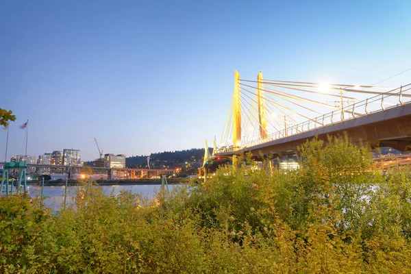 Tilikum Přejezd Mostu Portlandu Noci Oregon Usa — Stock fotografie