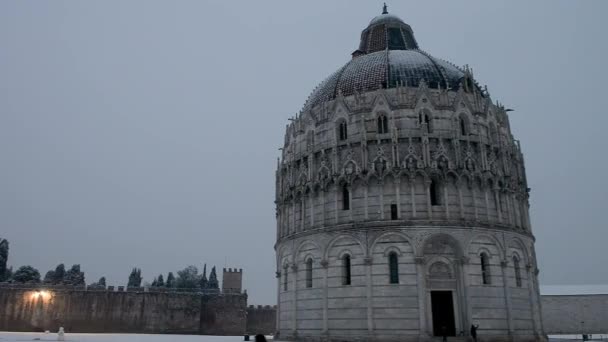 Хрещальня Піза Після Зими Снігопад Сутінках Площа Чудеса Світанку — стокове відео