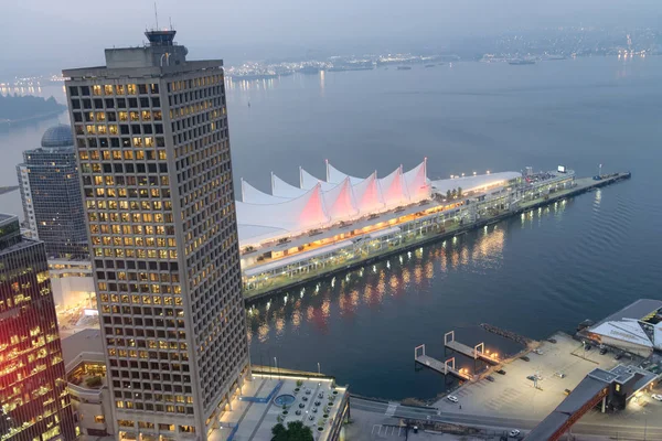 Natt Flygfoto Över Canada Place Vancouver — Stockfoto