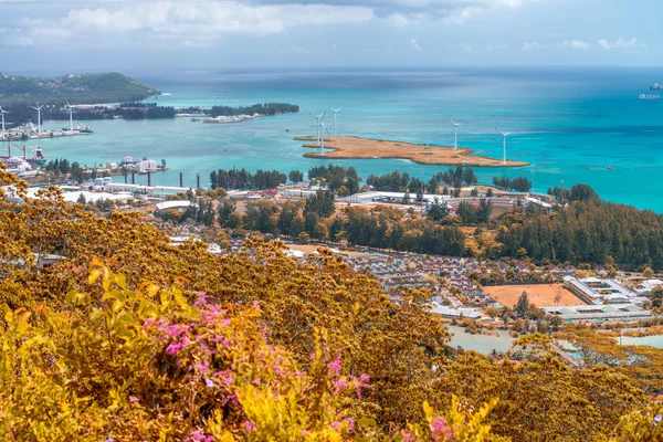Letecký Pohled Mahé Ostrov Seychely Podzimní Barvy Vegetace Domy — Stock fotografie