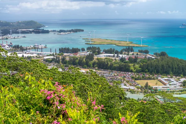 Letecký Pohled Mahé Ostrov Seychely Vegetace Domy — Stock fotografie