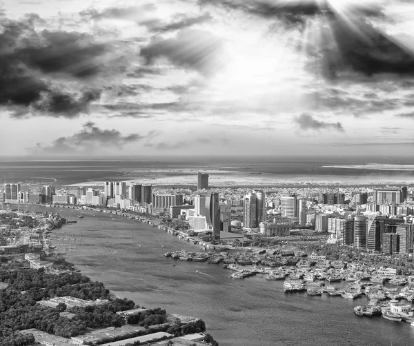 Skyline Ville Aérienne Ruisseau Hélicoptère Dubaï — Photo