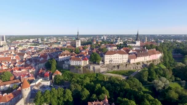 Letecký Pohled Panorama Tallinn Soumraku — Stock video