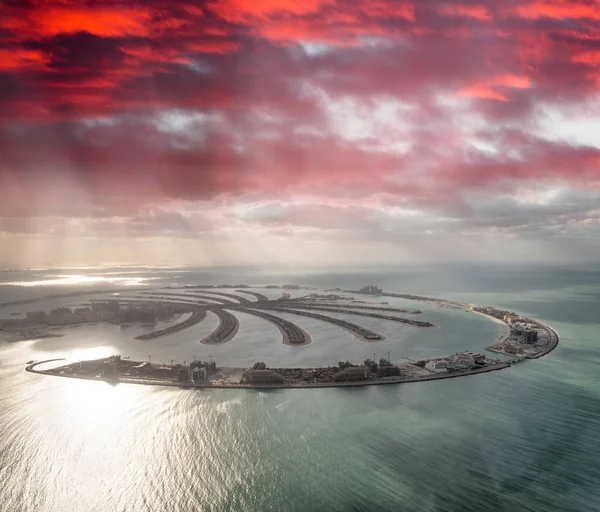 Increíble Vista Aérea Isla Palm Jumeirah Dubai Desde Helicóptero Contra — Foto de Stock