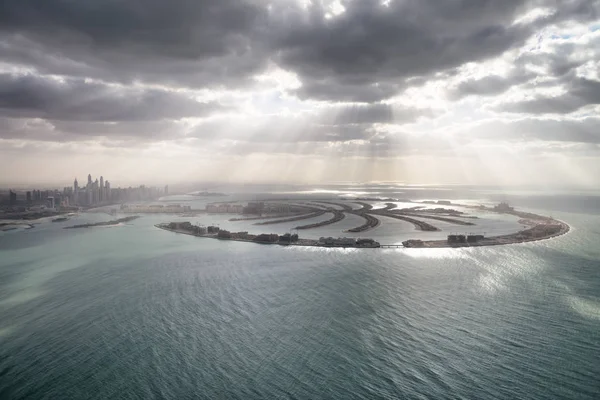 Úžasný Letecký Pohled Ostrov Palm Jumeirah Dubaji Vrtulníku Proti Západu — Stock fotografie