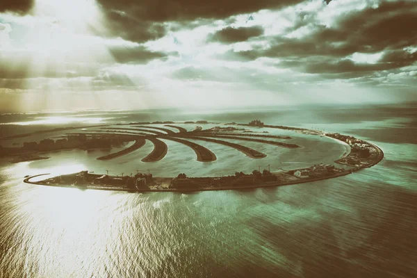 Atemberaubende Luftaufnahme Der Palmeninsel Jumeirah Dubai Aus Dem Hubschrauber Gegen — Stockfoto