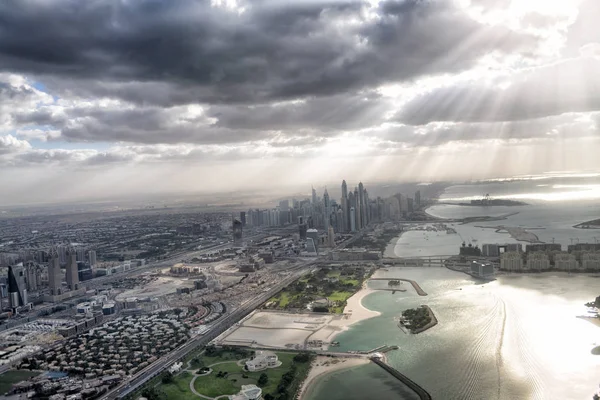 Dubai Emirados Árabes Unidos Dezembro 2016 Skyline Cidade Aérea Helicóptero — Fotografia de Stock