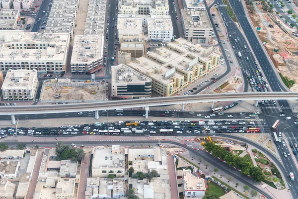 Vista Aérea Tráfego Cidade Dubai — Fotografia de Stock