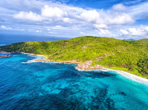 Seychellerna Seascape Sett Från Drönaren Digue Island — Stockfoto