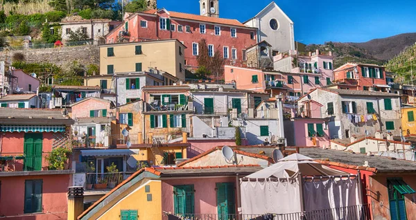 Quaint Village Vernazza Cinque Terre Beautiful Colorful Homes Town Center — Stock Photo, Image