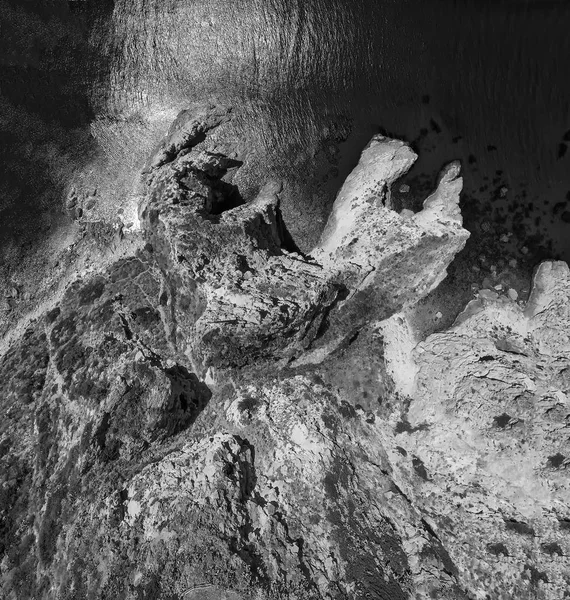 Overhead Luchtfoto Van Kustlijn Met Rock Zee Bomen — Stockfoto