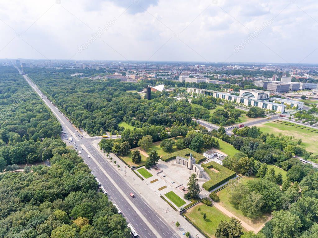 Aerial view of 17th June road in Berlin, Germany.