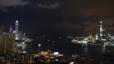 Gece, video Hong Kong havadan görünümü 