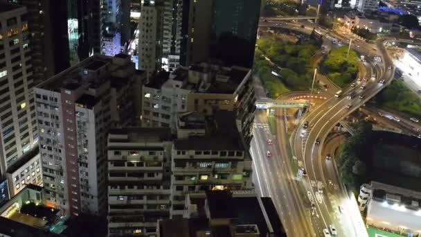 Antenn Utsikt Över Hong Kong Natten — Stockvideo