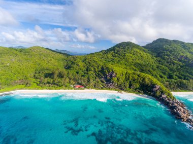 La Digue, Seychelles Adaları Hava manzara.