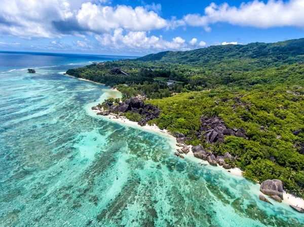 Aerial Landskap Digue Seychellerna — Stockfoto