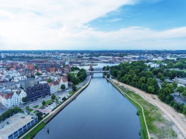 Lubeck havadan görünümü şehir Nehri, Almanya.