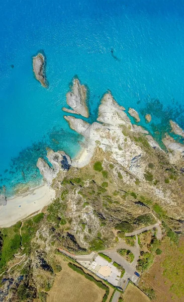 Vista Hacia Abajo Costa Italiana Con Rocas Árboles —  Fotos de Stock