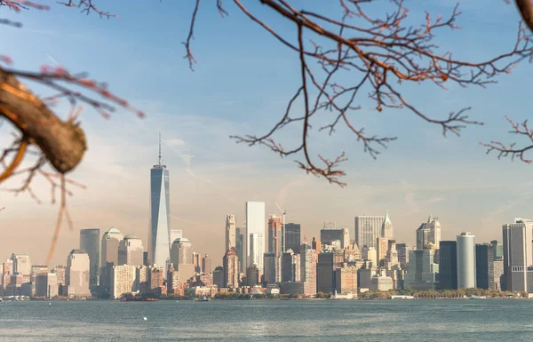 Şehir merkezindeki Manhattan sonbahar konsepti çıplak ağaç dalları tarafından çerçeveli — Stok fotoğraf
