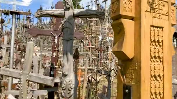 Hill Crosses Norte Lituânia Local Peregrinação Por Centenas Anos Vídeo — Vídeo de Stock