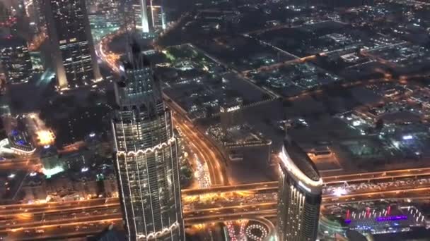 Flygfoto Över Dubais Skyskrapor Natten Uae Video — Stockvideo