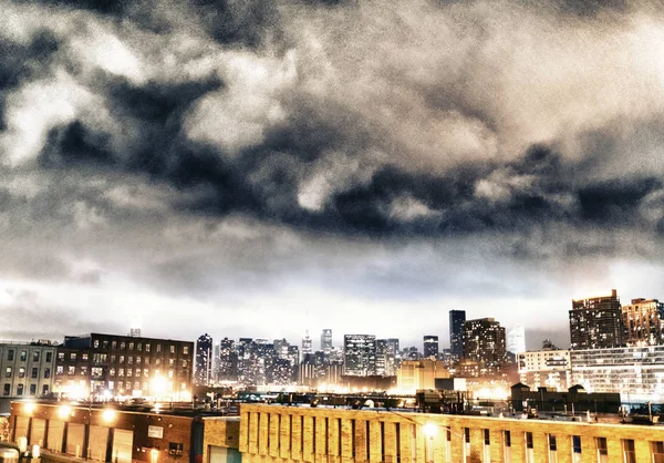 Midtown Manhattan Skyline Cloudy Night New York City — Stock Photo, Image