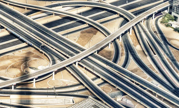 Major roads intersection, aerial photography view of empty lanes — Stock Photo, Image