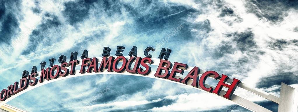 Entrance sign of beach road, Daytona Beach, Florida.