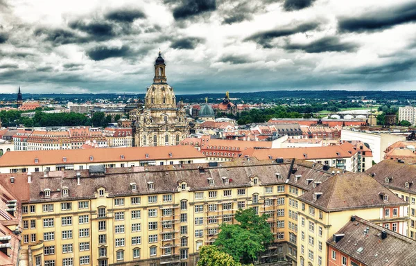 Bulutlu Bir Günde Almanya Dresden Skyline Havadan Görünümü — Stok fotoğraf