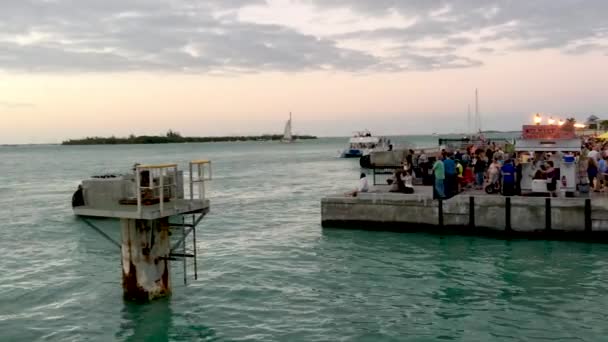 Key West Florida February 2016 Tourists Enjoy Sunset Mallory Square — Stock Video