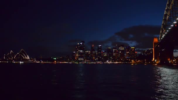 Luces Del Puerto Sydney Atardecer Australia — Vídeos de Stock