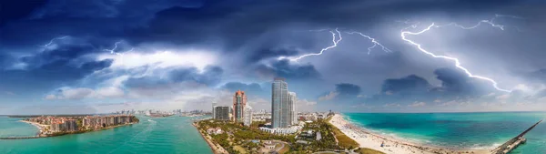 Panoramatický Letecký Pohled Miami Beach South Pointe Park Soumraku — Stock fotografie