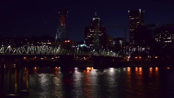 美丽的鸟瞰城市天际线在美国夜间 — 图库视频影像