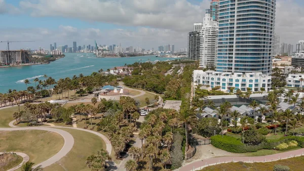 South Point Park Miami Beach Gebäude Strand Luftaufnahme — Stockfoto