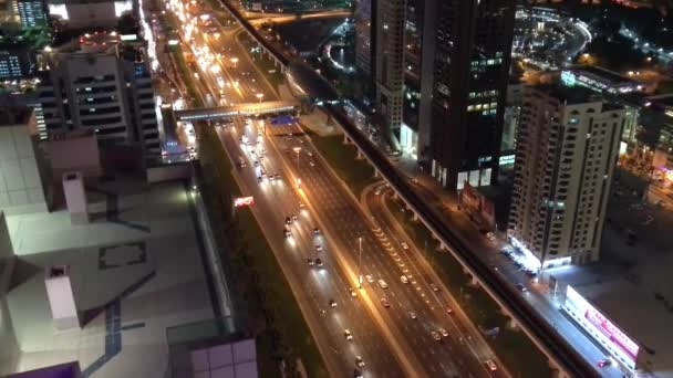 Αεροφωτογραφία Του Ουρανοξύστες Του Ντουμπάι Νύχτα Ηαε Βίντεο — Αρχείο Βίντεο