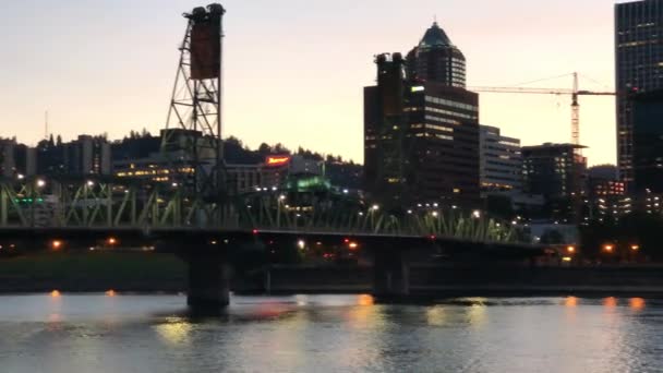 Mooie Luchtfoto Van Skyline Van Stad Portland Een Beroemde Toeristische — Stockvideo