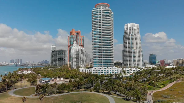 Vue Aérienne Miami Skyline South Pointe Park Floride — Photo