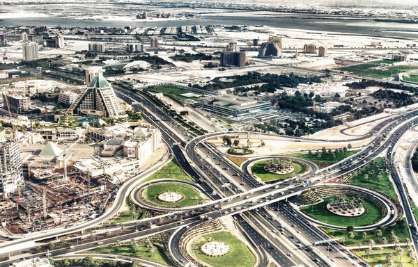 Şehir Skylineand Ana Yol Kavşak Helikopterden Hava Görünümünü Şehir Her — Stok fotoğraf